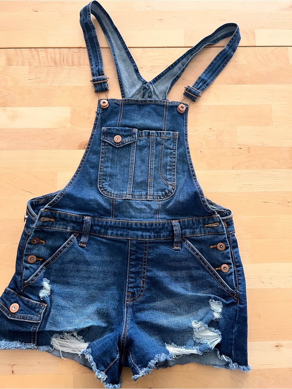 No Boundaries Distressed Blue Denim Short Overalls